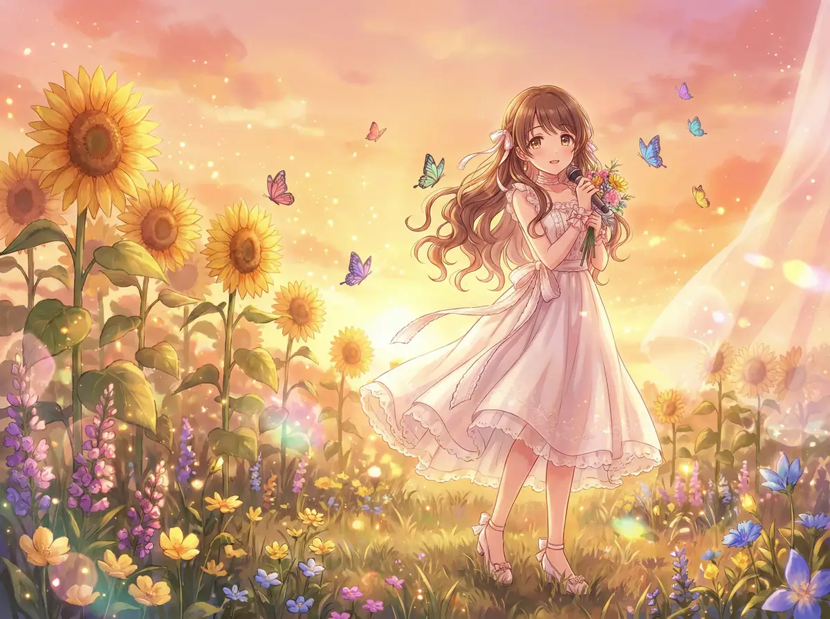 桃乃木 高清写真 - 向日葵花田中的桃酱，白色长裙仙气飘飘